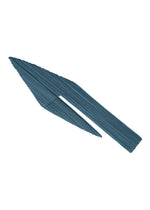 A blue FOLD HOOD SCARF by PLEATS PLEASE ISSEY MIYAKE, featuring a textured, pleated design reminiscent of an arrow or stylized leaf, is displayed against a plain white background. - CERULEAN BLUE （no.53）