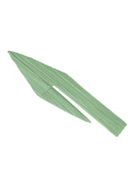 A FOLD HOOD SCARF by PLEATS PLEASE ISSEY MIYAKE, artfully displayed in a geometric, arrow-like arrangement on a white background, evoking the graceful pleats of its elegant design. - GRAYISH GREEN （no.61）
