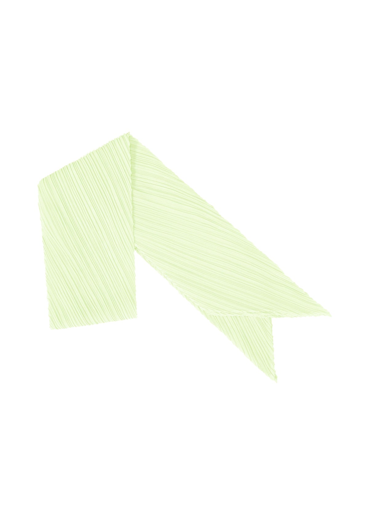 A light green, textured ribbon shape with two pointed ends, set against a white background, evokes the gentle colors and soft elegance of the MONTHLY SCARF SEPTEMBER by PLEATS PLEASE ISSEY MIYAKE. view 3 of 6
