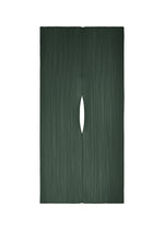 A vertical, dark green rectangular panel with fine textured lines and a narrow shawl-style center opening, featuring the MADAME-T OCTOBER by PLEATS PLEASE ISSEY MIYAKE against a white background. - DARK GREEN （no.69）